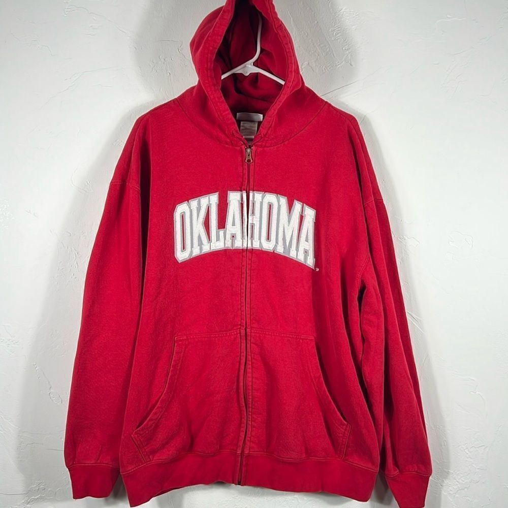 🏈 Vintage OKLAHOMA SOONERS College Zip Up Embroidered HOODIE Sweatshirt XL -EUC